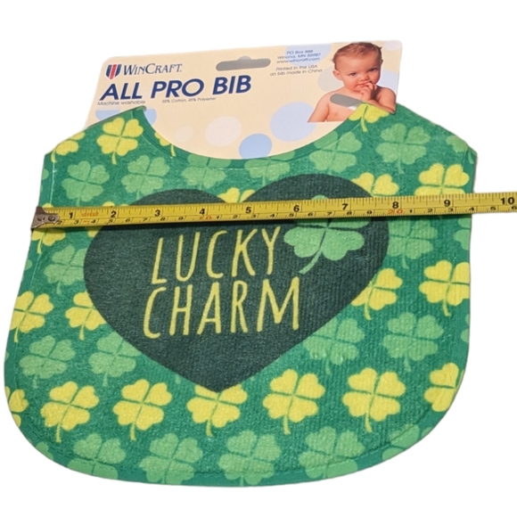 Wincraft Lucky Charm Green & Yellow Shamrock Clover Irish All Pro Baby Bib NWT - Picture 3 of 8